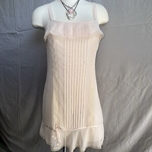 RYA COLLECTION Anthro Chemise Lingerie Dress XS Sheer Blush Pink Lace Coquette